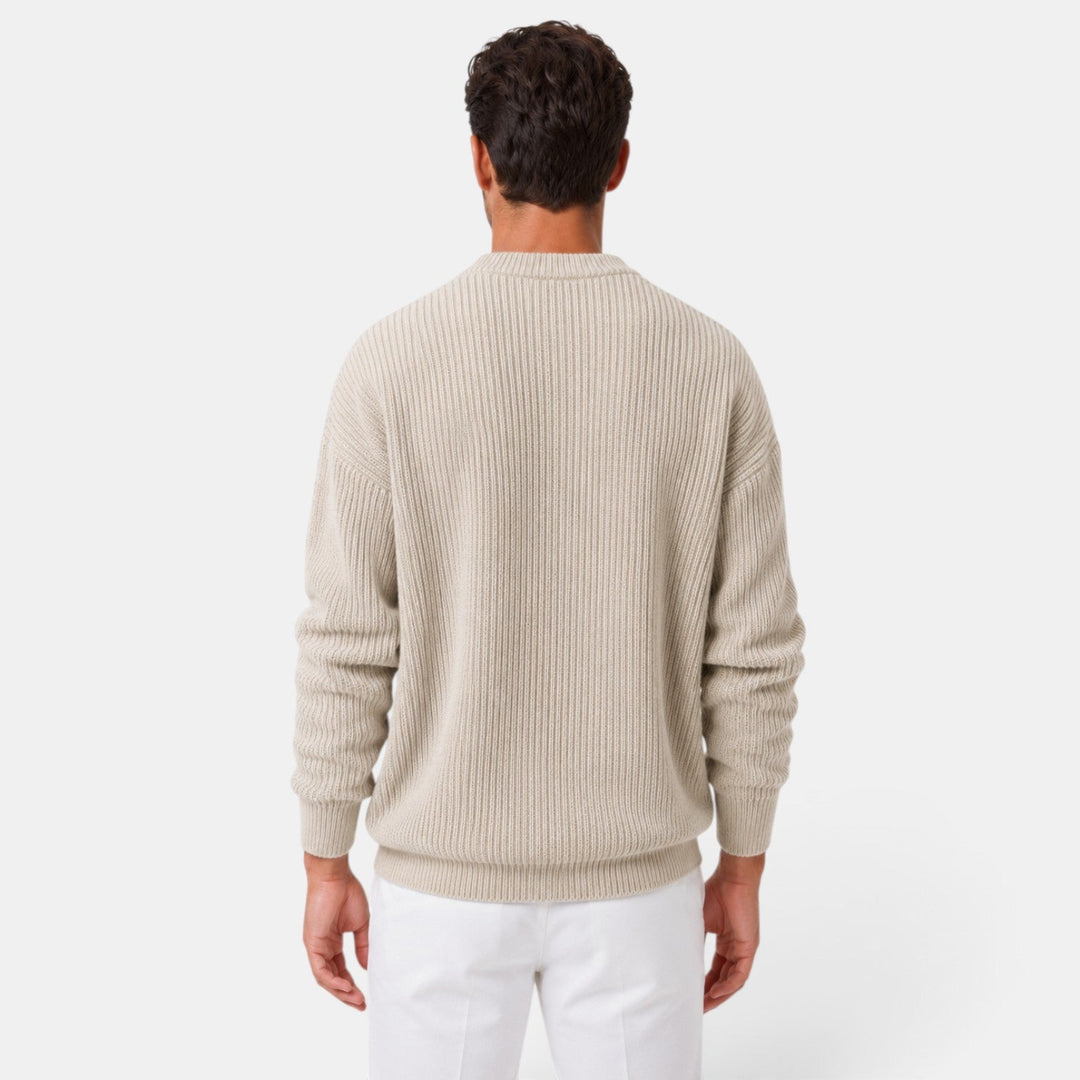 Men's ribbed crew neck sweater with long sleeves