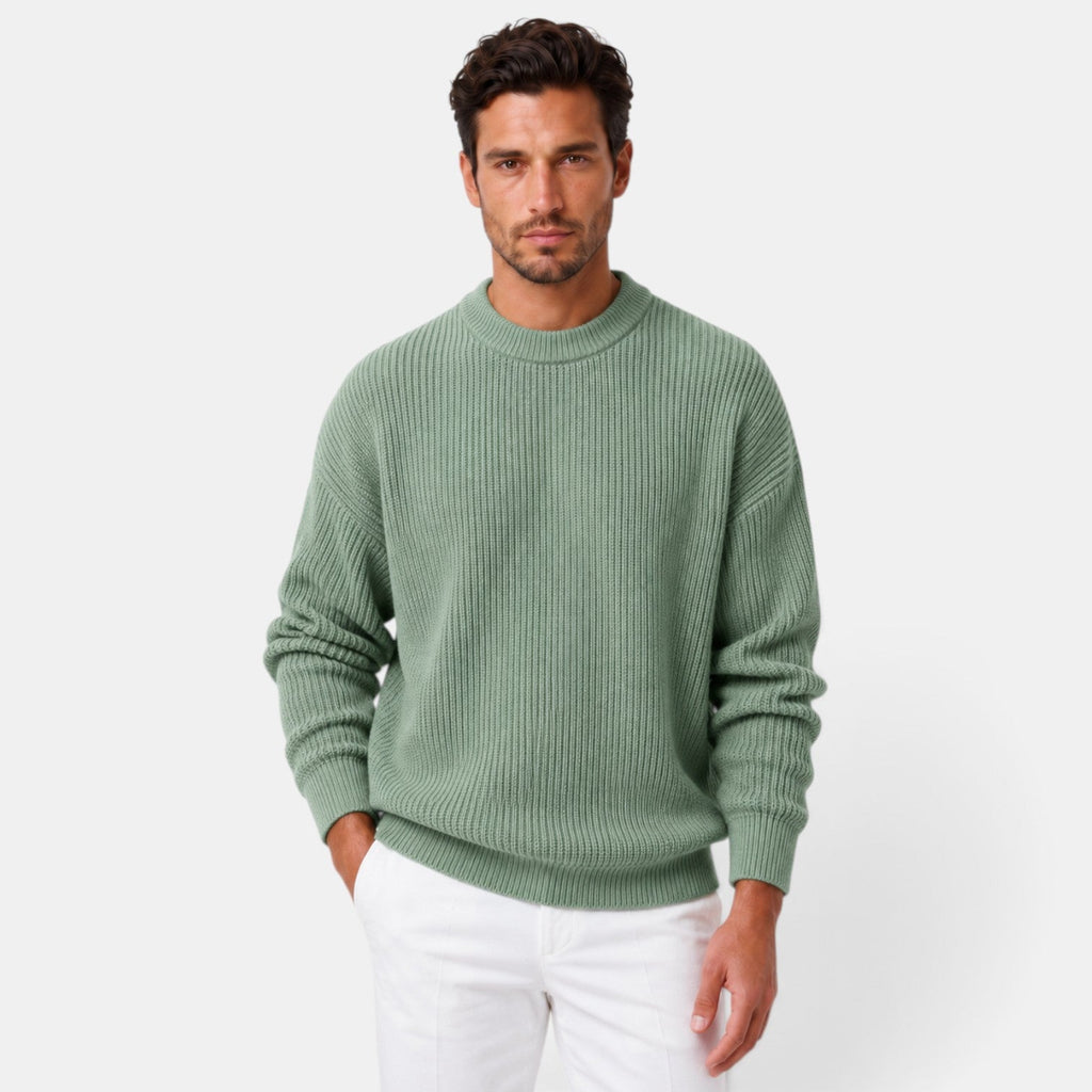 Men's ribbed crew neck sweater with long sleeves