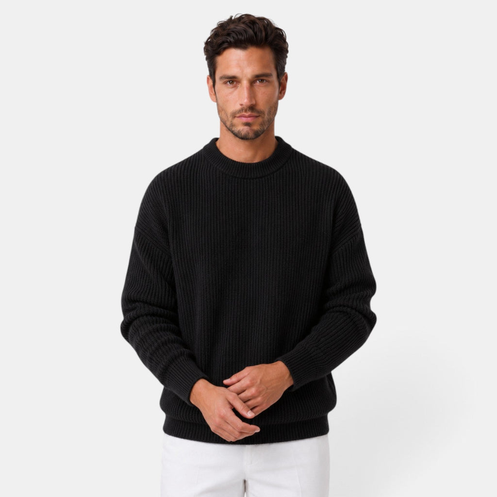 Men's ribbed crew neck sweater with long sleeves