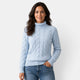 Women's cable-knit turtleneck jumper with long sleeves and ribbed trims