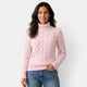 Women's cable-knit turtleneck jumper with long sleeves and ribbed trims