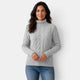 Women's cable-knit turtleneck jumper with long sleeves and ribbed trims