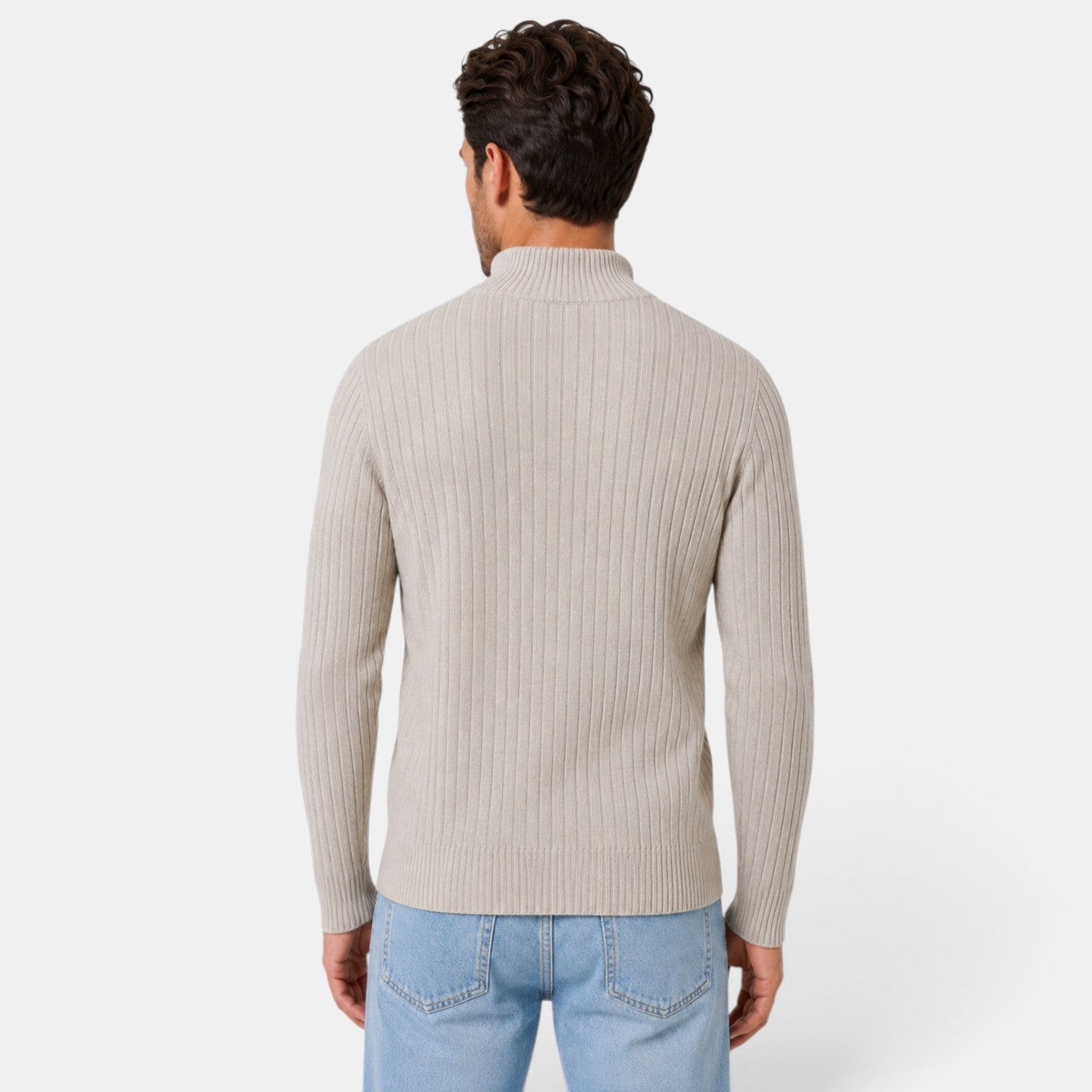 Men's ribbed knit cardigan with high collar and front zipper