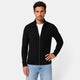 Men's ribbed knit cardigan with high collar and front zipper