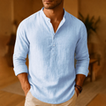 Men's oversized mandarin collar shirt with long sleeves and button placket