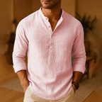 Men's oversized mandarin collar shirt with long sleeves and button placket