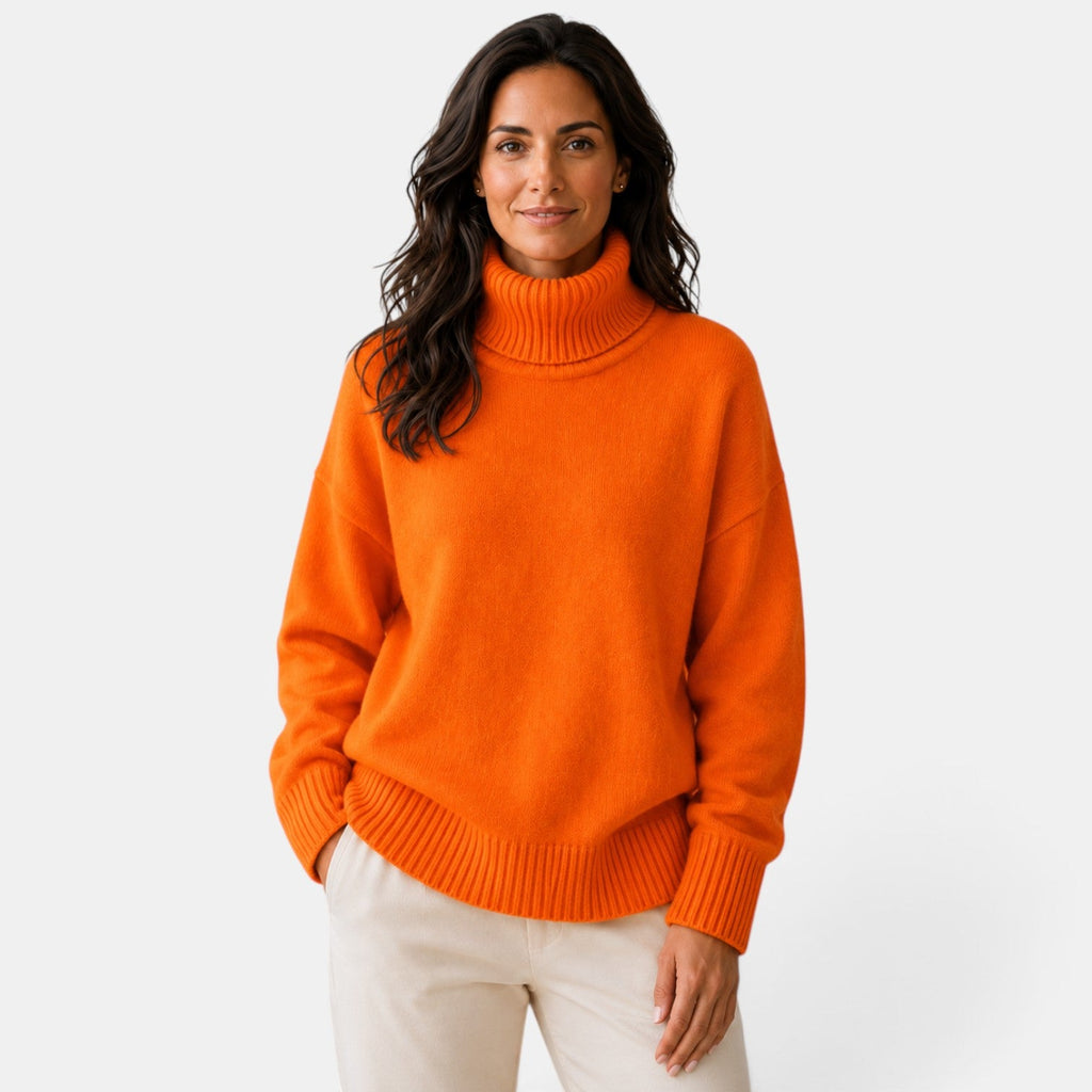 Women's oversized turtleneck jumper with ribbed trims
