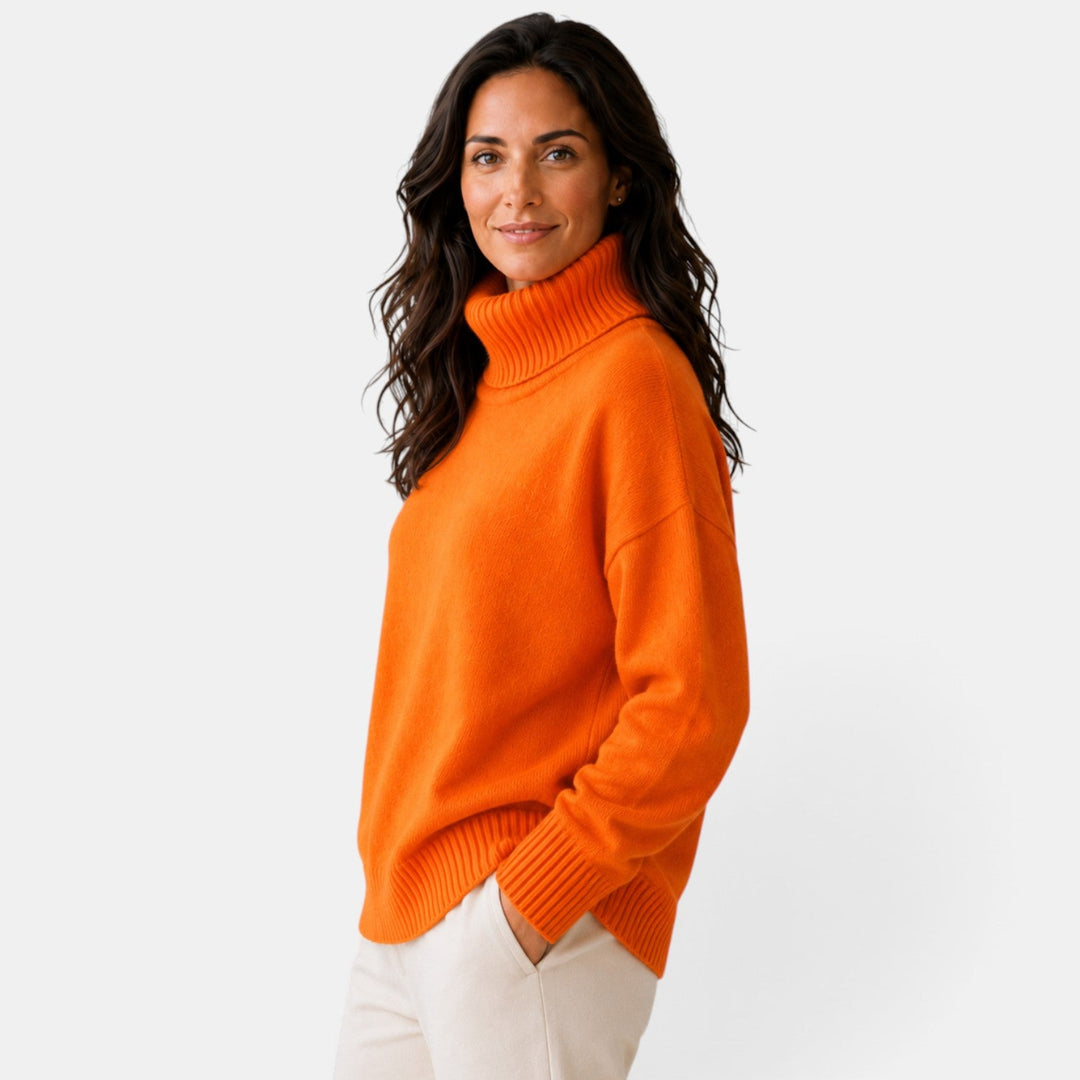 Women's oversized turtleneck jumper with ribbed trims