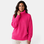 Women's oversized turtleneck jumper with ribbed trims