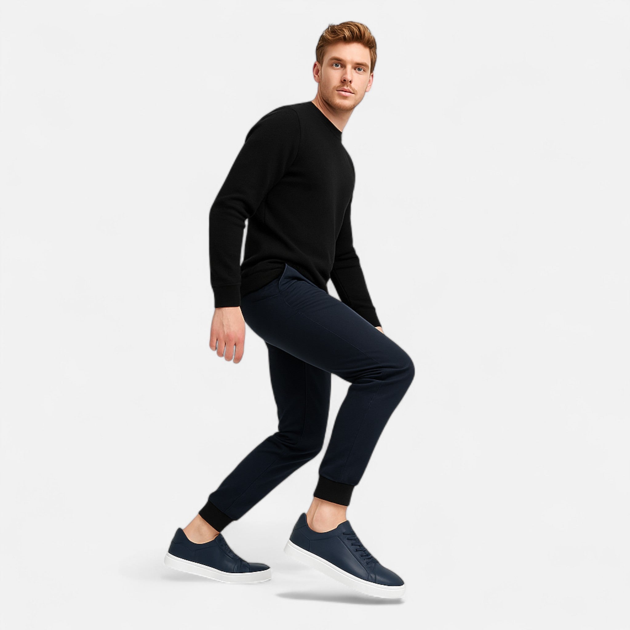Men's low-top lace-up sneakers with panelled upper and flat white sole