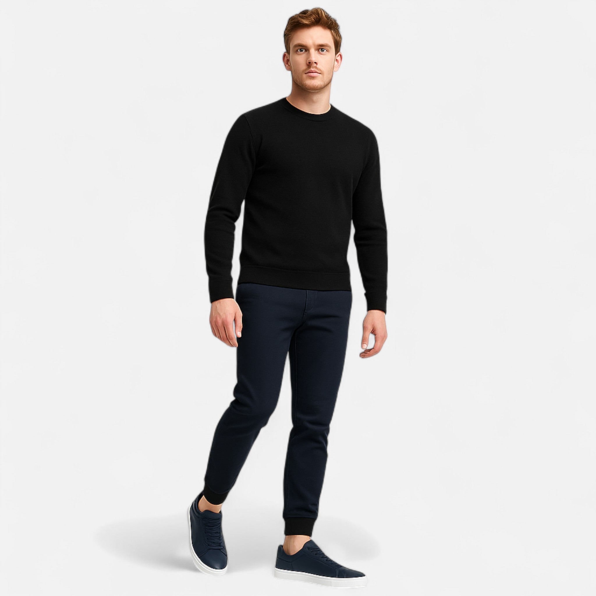 Men's low-top lace-up sneakers with panelled upper and flat white sole