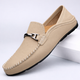 Men's slip-on loafers with moc toe stitching and metal bit detail
