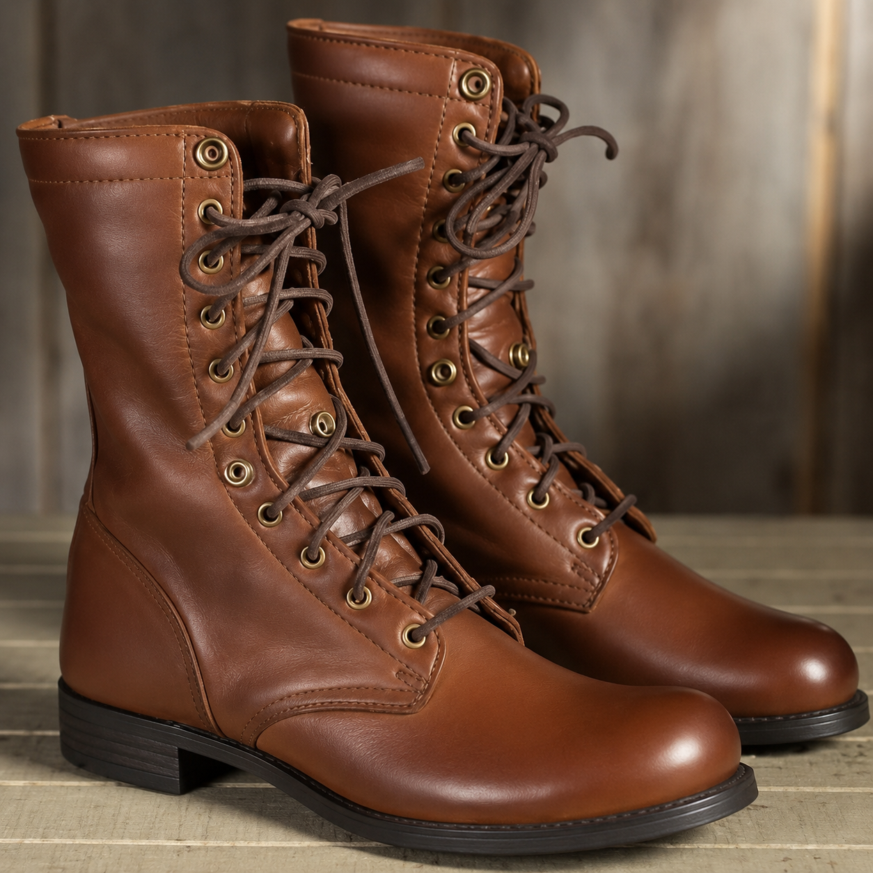 Men's brown lace-up ankle boots with round toes and low heels