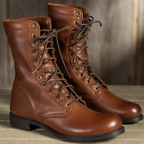 Men's brown lace-up ankle boots with round toes and low heels