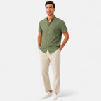 Men's textured short sleeve shirt with mandarin collar and chest pocket