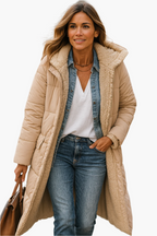 Women's long winter coat with zip front