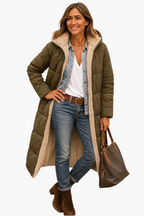 Women's long winter coat with zip front