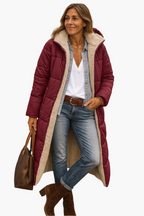 Women's long winter coat with zip front