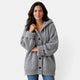 Women's long hooded chunky knit cardigan with button front and ribbed trims