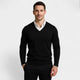 Men's V-neck fine knit jumper with long sleeves and ribbed trims