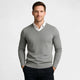 Men's V-neck fine knit jumper with long sleeves and ribbed trims