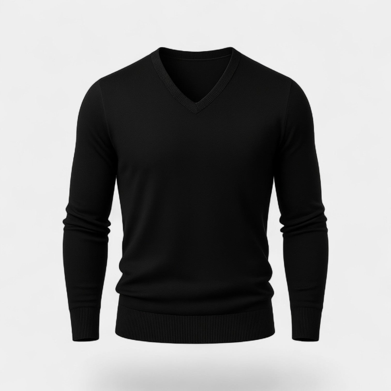 Men's V-neck fine knit jumper with long sleeves and ribbed trims