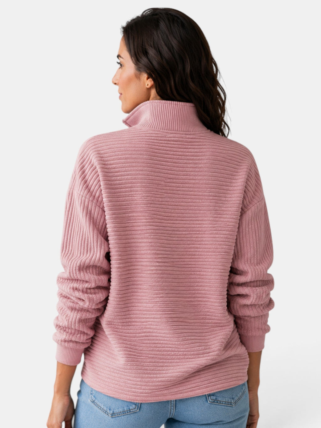 Women's ribbed half-zip jumper with high collar and long sleeves