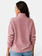 Women's ribbed half-zip jumper with high collar and long sleeves