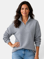 Women's ribbed half-zip jumper with high collar and long sleeves
