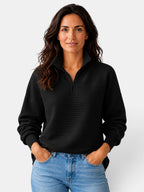 Women's ribbed half-zip jumper with high collar and long sleeves