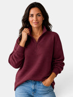 Women's ribbed half-zip jumper with high collar and long sleeves
