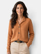 Women's short button-front knit cardigan with high collar and long sleeves