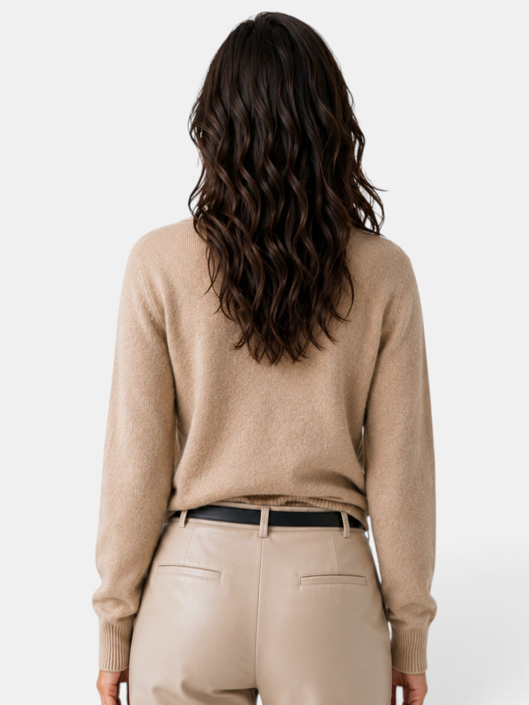 Women's short button-front knit cardigan with high collar and long sleeves