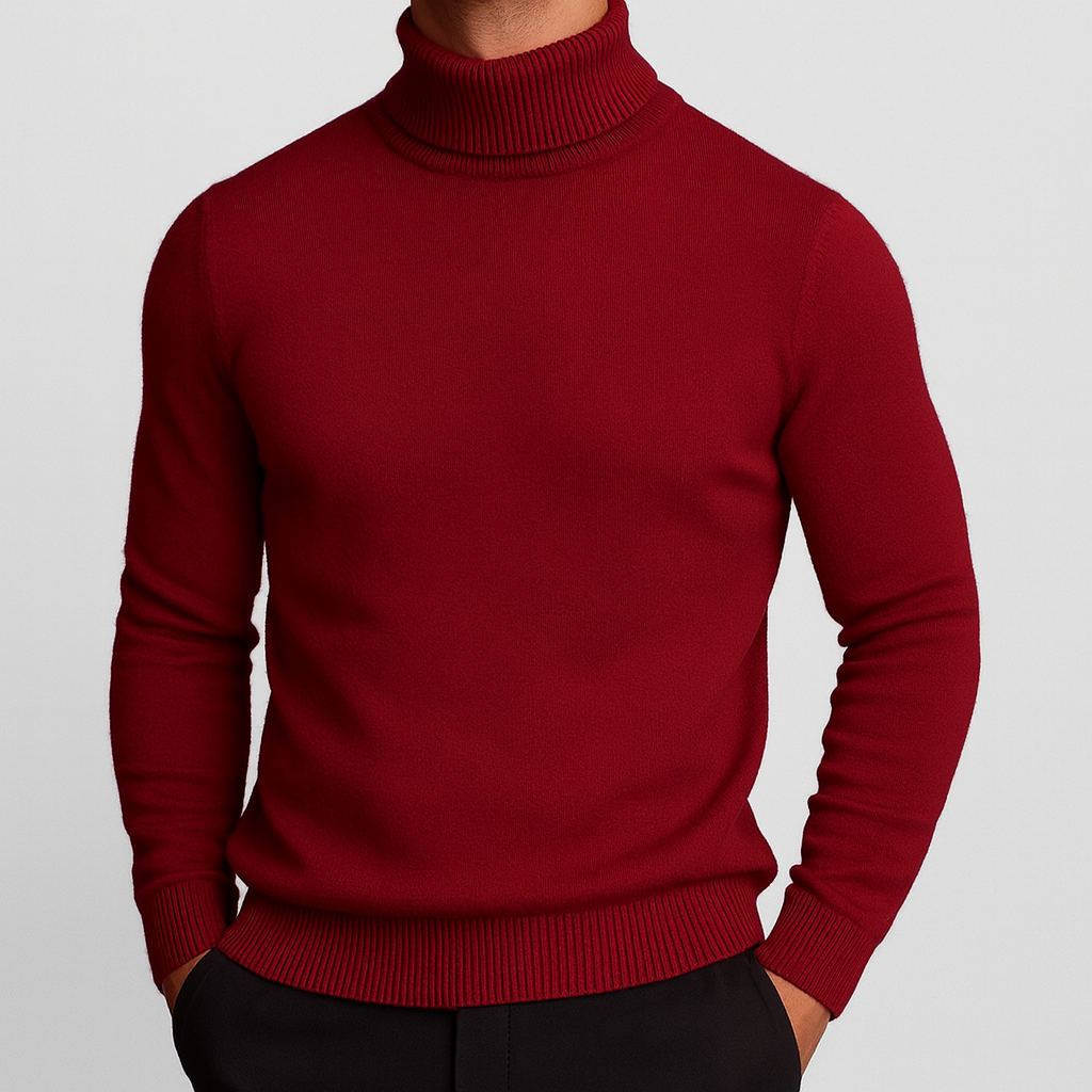 Men's ribbed turtleneck jumper with long sleeves and ribbed trims