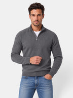 Men's quarter-zip jumper with mock neck and ribbed trims