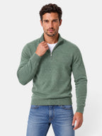 Men's quarter-zip jumper with mock neck and ribbed trims