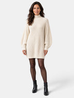 Women's oversized ribbed turtleneck jumper dress with long sleeves