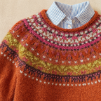 Red women's Fair Isle jumper with crew neck and long sleeves