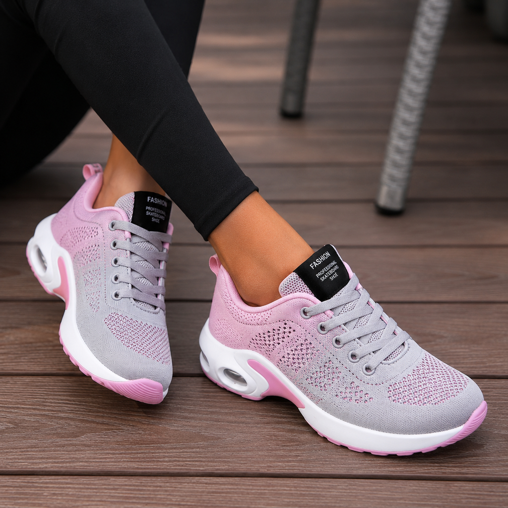 Women's perforated walking sneakers with lace-up front