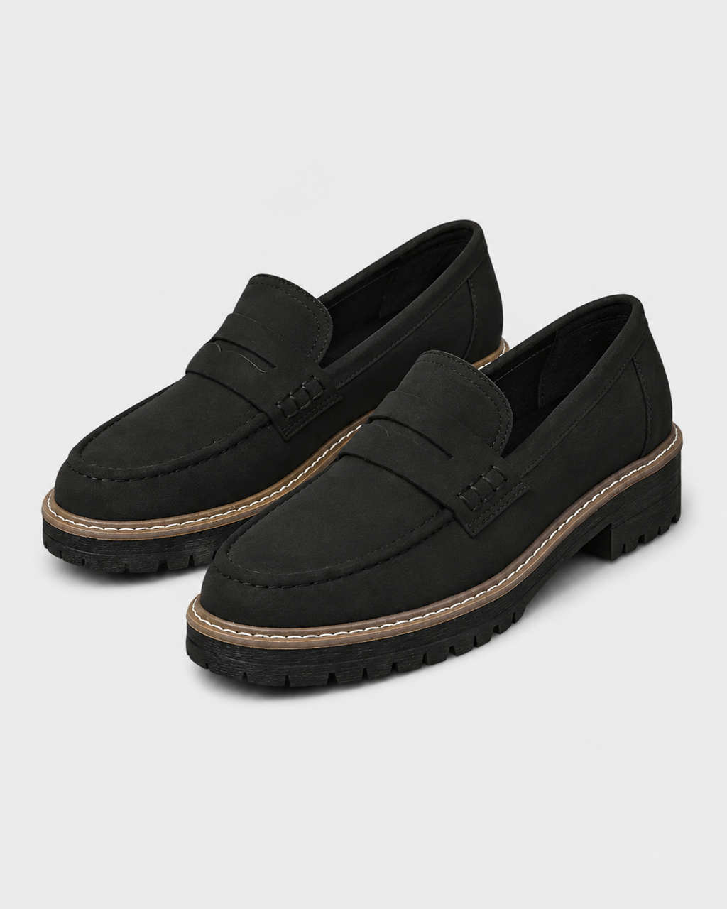 Women's slip-on loafers with buckle detail and lug soles