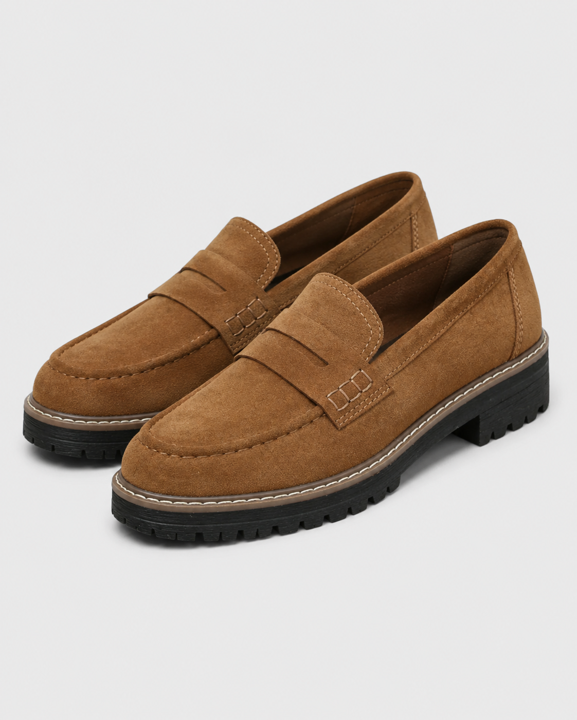Women's slip-on loafers with buckle detail and lug soles