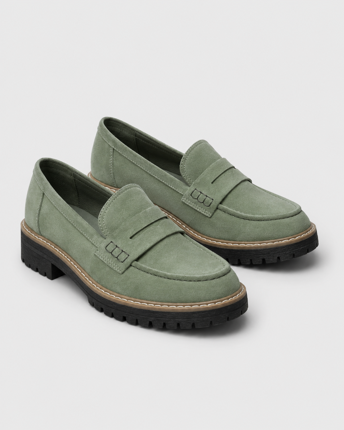 Women's slip-on loafers with buckle detail and lug soles
