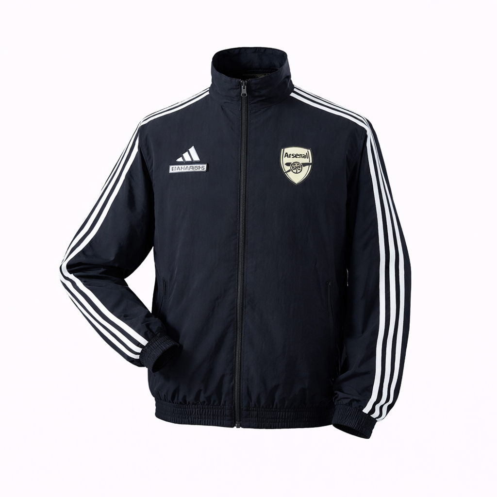 Men's reversible Arsenal track jacket with black and abstract patterned sides