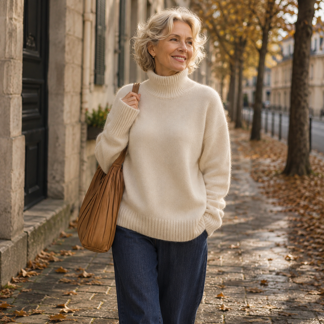 Women's plain turtleneck jumper with long sleeves and ribbed trims