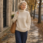 Women's plain turtleneck jumper with long sleeves and ribbed trims
