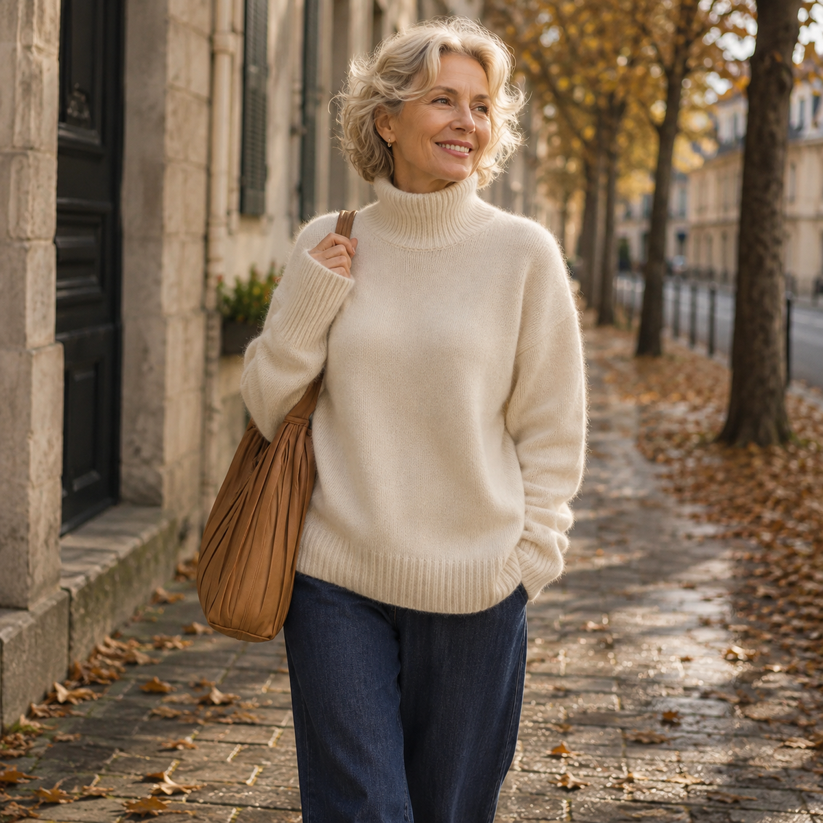 Women's plain turtleneck jumper with long sleeves and ribbed trims