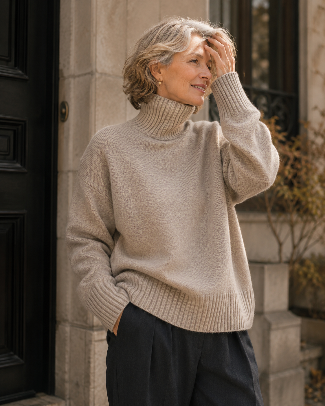 Women's plain turtleneck jumper with long sleeves and ribbed trims