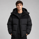 Men's black oversized hooded puffer jacket with thick padded panels