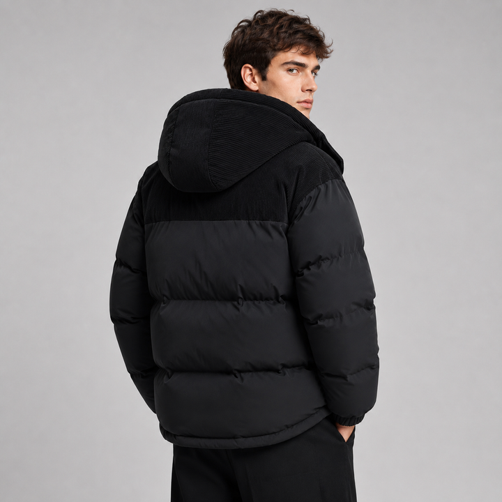 Men's oversized hooded puffer jacket with thick padded panels