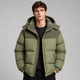 Men's dark green oversized hooded puffer jacket with thick padded panels
